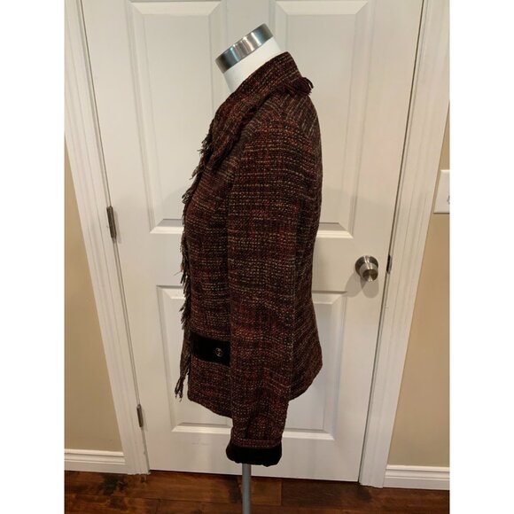 Dolce & Gabbana Red & Brown Alpaca Tweed Jacket w/ Fringe Trim Sz 8 (US) 42 (IT) - Picture 7 of 9